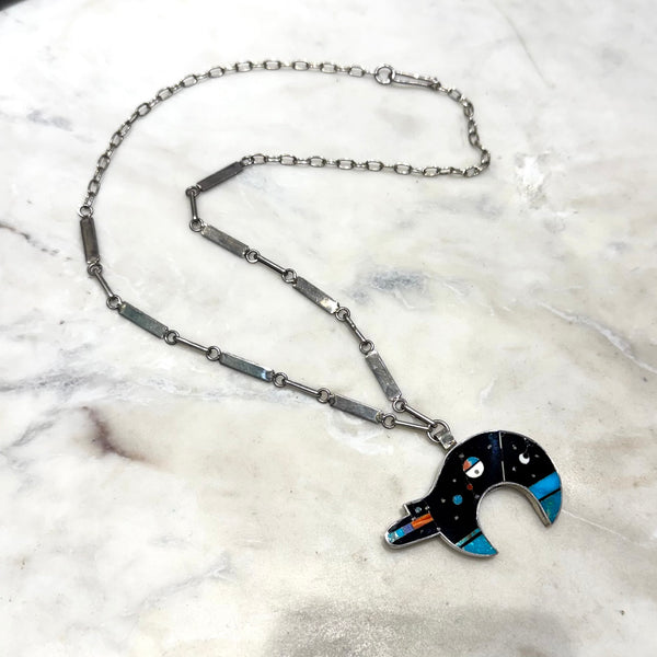 Galaxy Bear Navajo Inlay Necklace