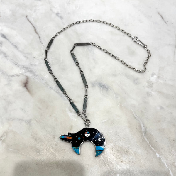 Galaxy Bear Navajo Inlay Necklace