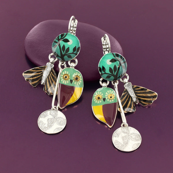 Taratata 'Belle Etoile' Owl and Moth Earrings