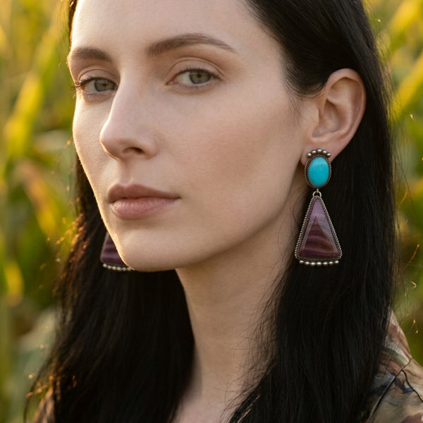 Purple Spiny Oyster and Turquoise Earrings