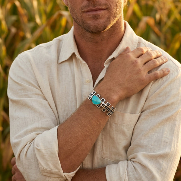 Sterling Silver Chequerboard Turquoise Cuff