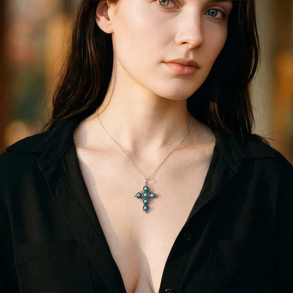 Reversable Turquoise/Coral Cross Pendant