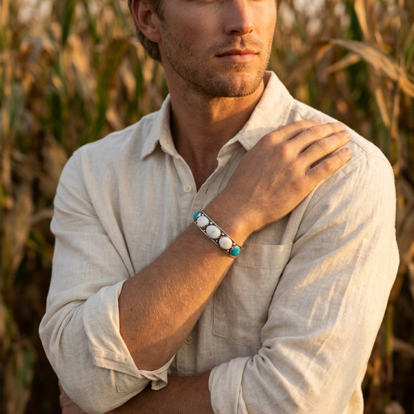 White Buffalo and Turquoise Men's Cuff