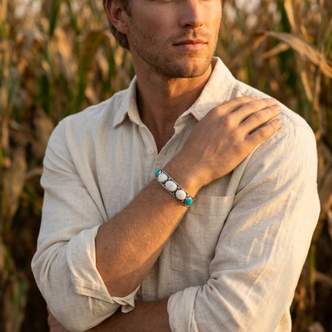 White Buffalo and Turquoise Men's Cuff