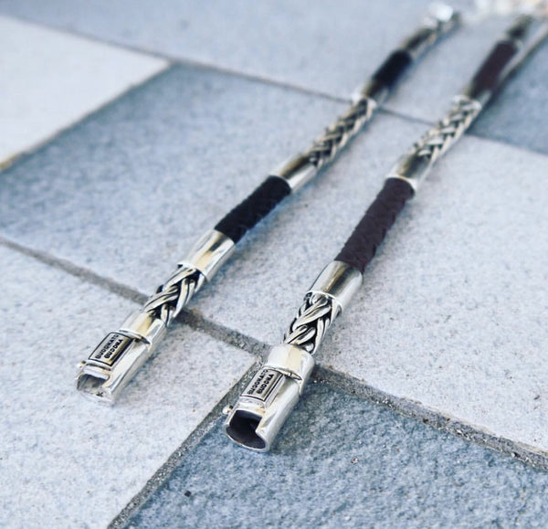 Buddha to Buddha Katja Silver and Black Leather Bracelet