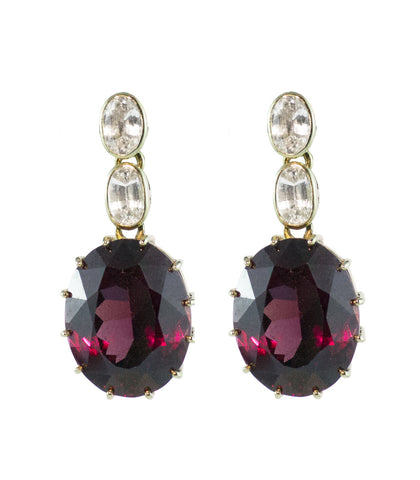 Garnet and White Sapphire with 14ct Gold Earring