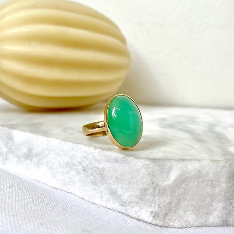 9ct Gold Oval Chrysophrase Ring