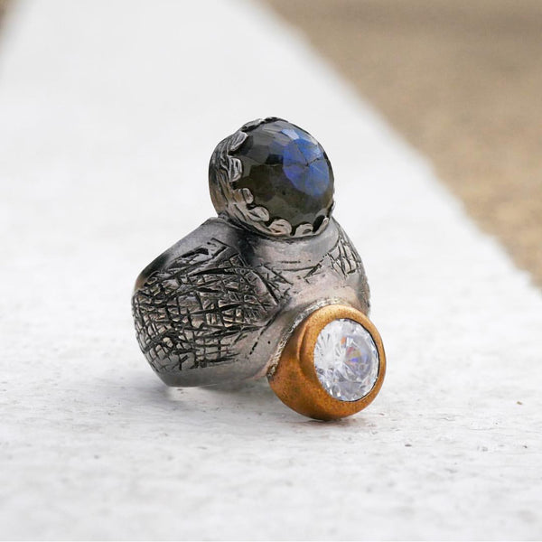 Labradorite and CZ Ring