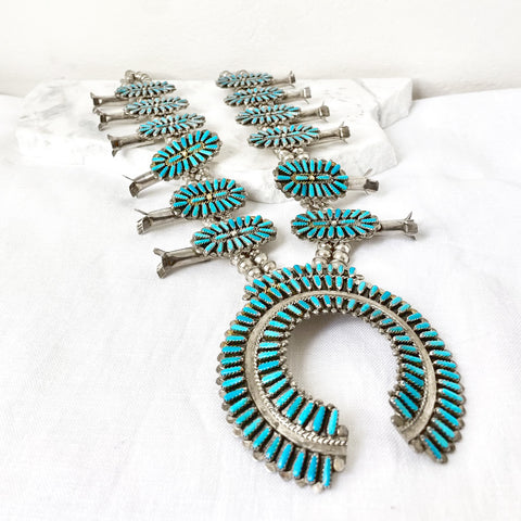 Zuni Squash Blossom Turquoise Necklace