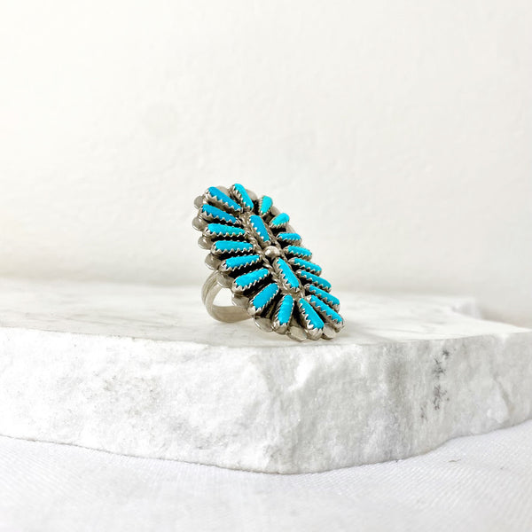 Zuni Squash Blossom Turquoise Ring