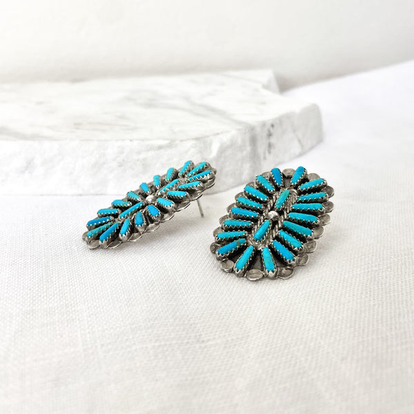 Zuni Squash Blossom Turquoise Stud Earrings