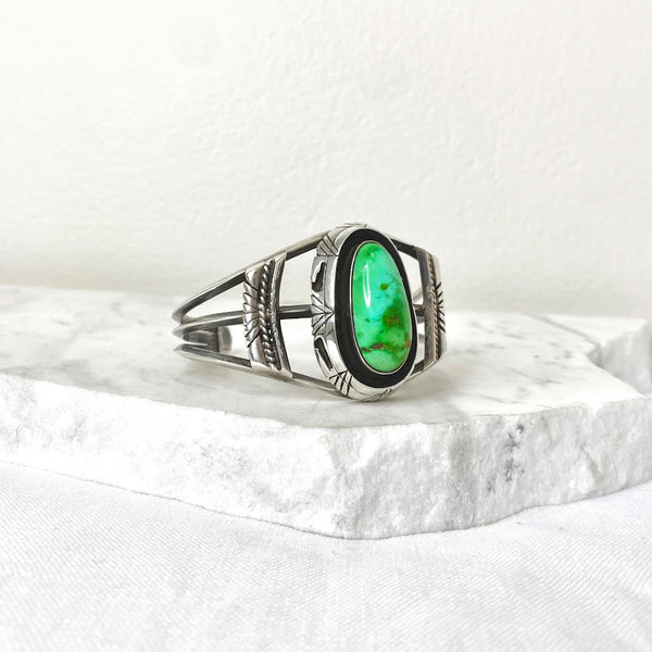 Navajo Green Turquoise Silver Cuff