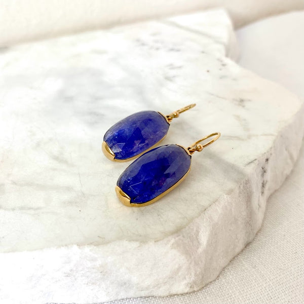 9ct Gold Faceted Tanzanite Earring