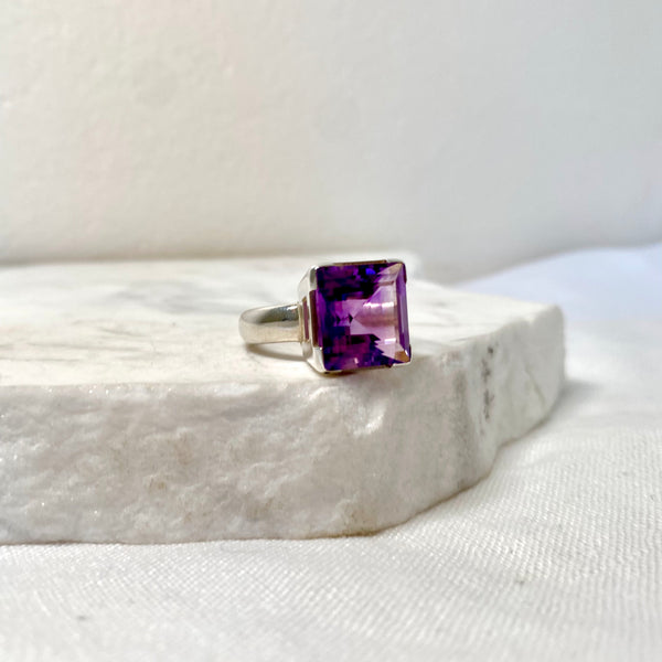 Square Faceted Ameythst Cocktail Ring
