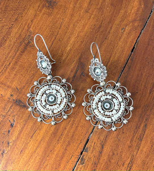 Mexican Filigree Silver and Pearl Earrings