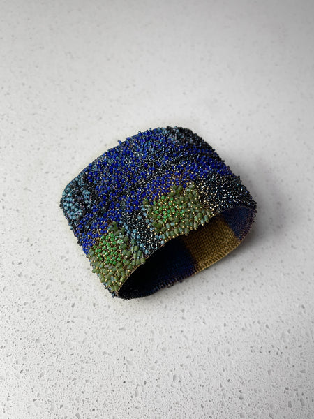 Woven Multi Coloured Beaded Wide Bangle - Milena Zu