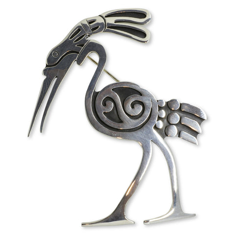 Aztec Silver Stork Brooch - Fred Davis