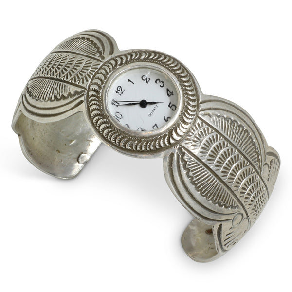 Vintage Zuni Sterling Silver Etched Watch Cuff