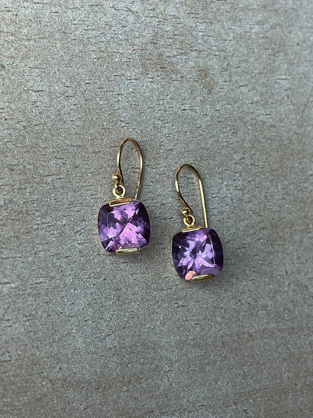9ct Gold Faceted Amethyst Earring