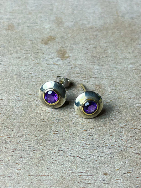 9ct Gold and Silver Faceted Amethyst Studs