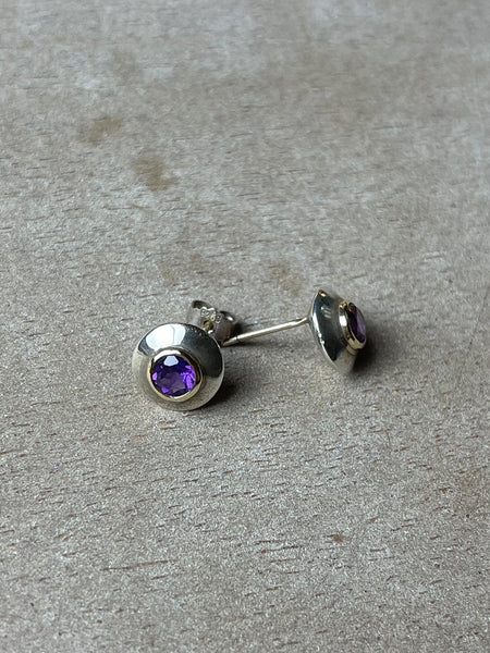9ct Gold and Silver Faceted Amethyst Studs