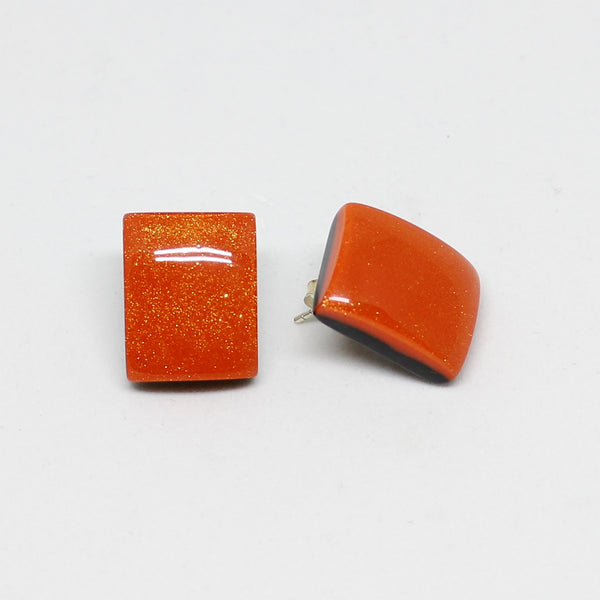 Orange Rectangular Stud Earrings - Zsiska