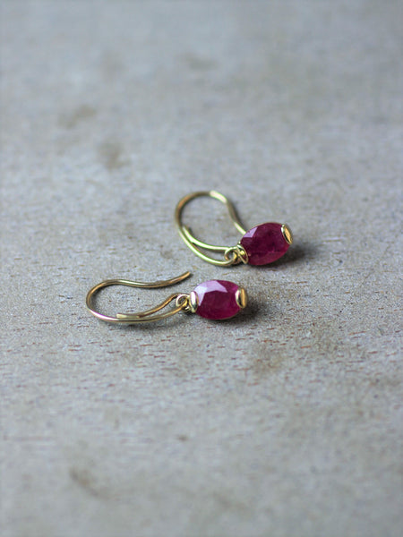 9ct Gold Ruby Drop Earrings