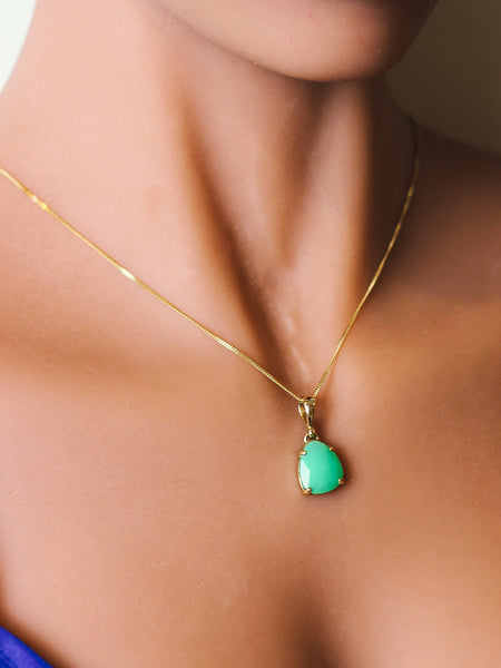 9ct Gold Chrysophrase Faceted Pendant
