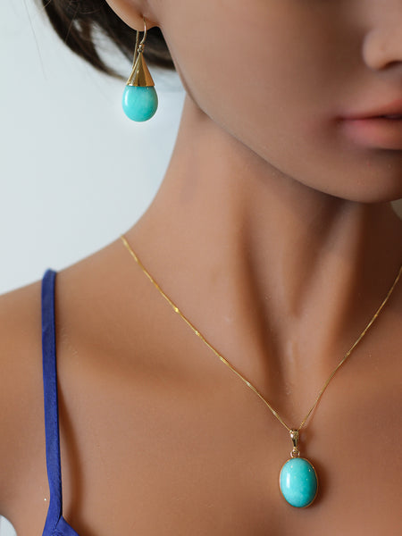 9ct Gold Amazonite Oval Pendant