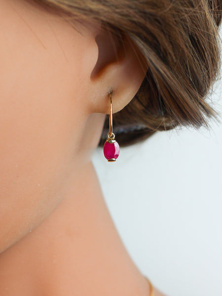9ct Gold Ruby Drop Earrings