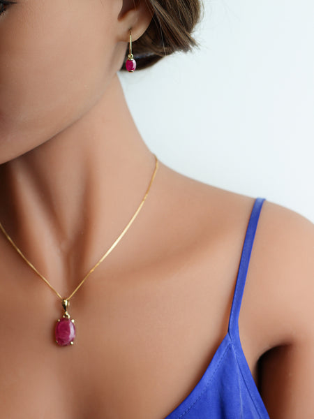 9ct Gold Ruby Drop Earrings