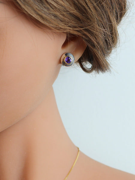 9ct Gold and Silver Faceted Amethyst Studs