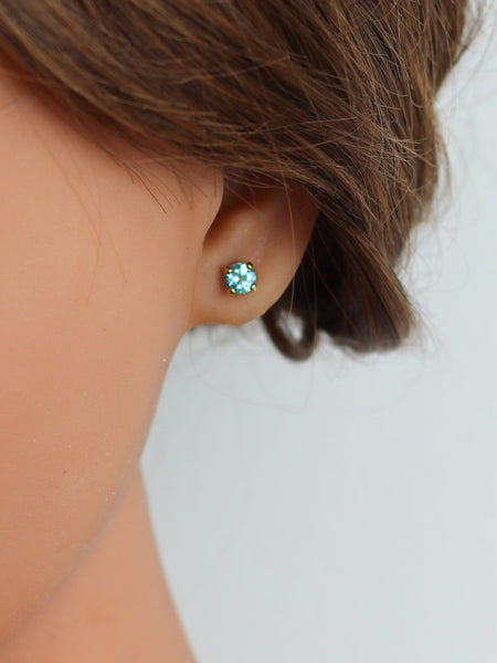Small 9ct Gold Blue Topaz Stud Earrings