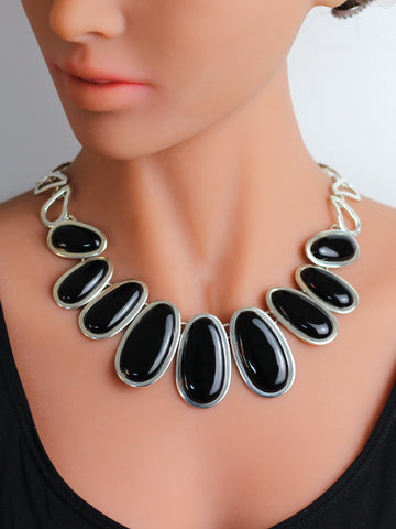 Black Onyx Silver Necklace - Mexico