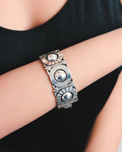 Silver Sun and Moon Bracelet - Hector Aguilar, Mexico