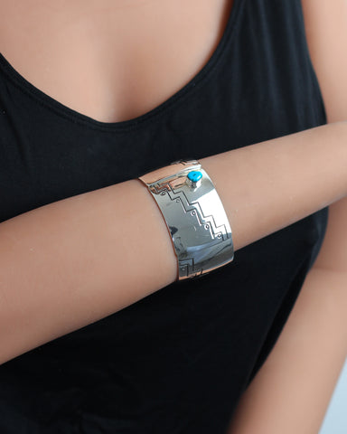 Zuni Sterling Silver Turquoise Inlay Cuff