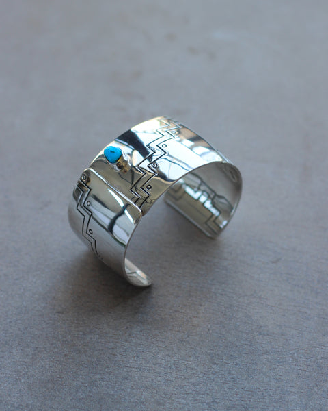Zuni Sterling Silver Turquoise Inlay Cuff