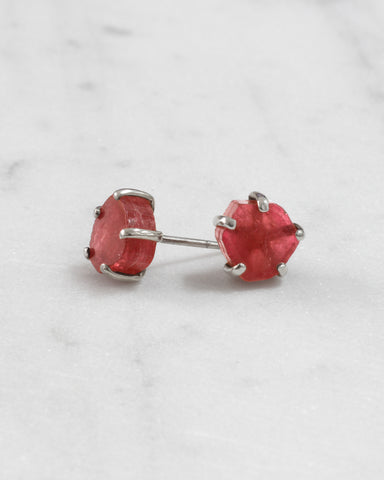 Pink Tourmaline Rough Cut Stud Earrings