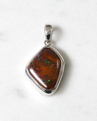 Natural Boulder Opal Pendant in Sterling Silver