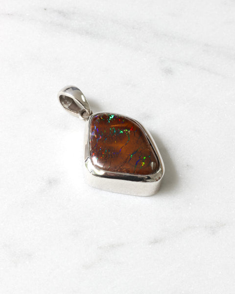 Natural Boulder Opal Pendant in Sterling Silver