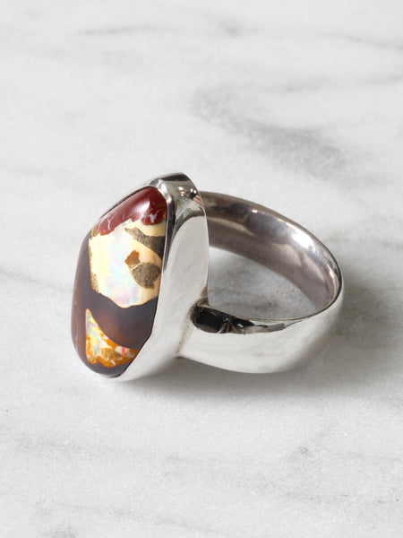 Silver Boulder Opal Ring