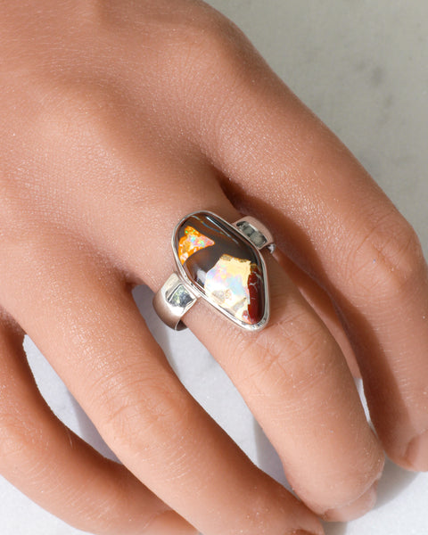 Silver Boulder Opal Ring