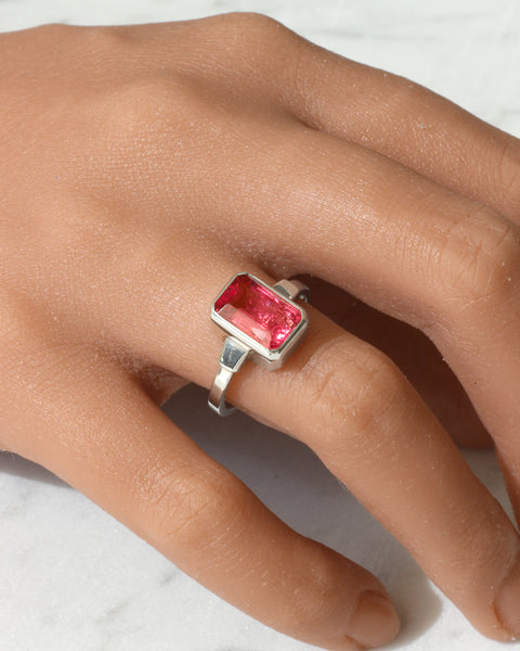 Pink Tourmaline Rectangular Ring