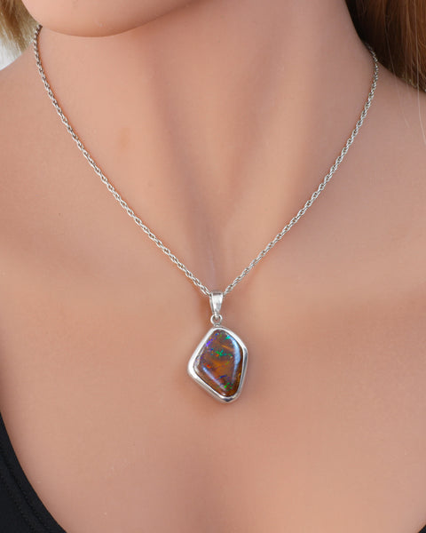 Natural Boulder Opal Pendant in Sterling Silver