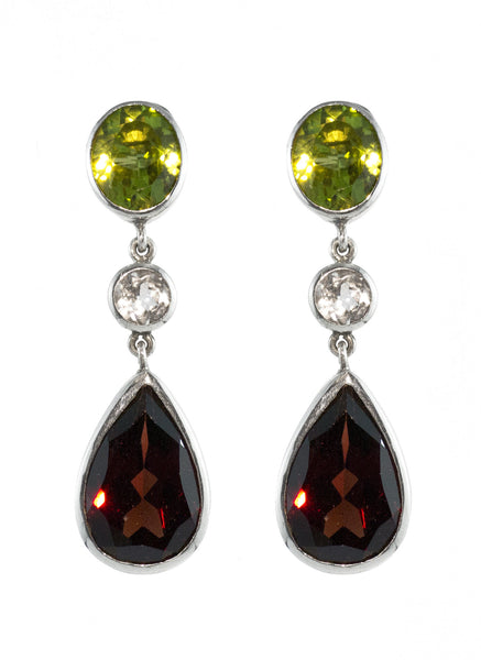 Garnet, White Sapphire and Peridot Earring Aqua Luna