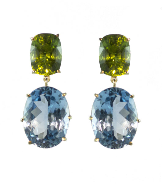 Peridot and Blue Topaz Earring in 14ct Gold Aqua Luna