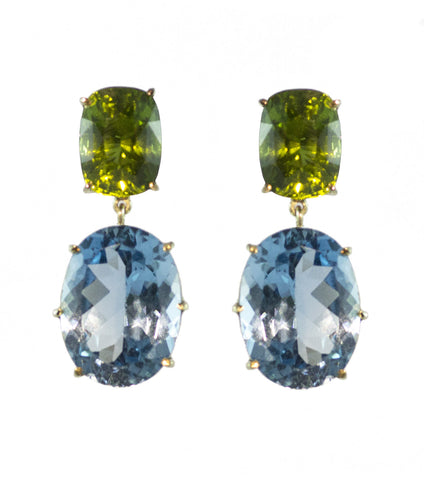 Peridot and Blue Topaz Earring in 14ct Gold Aqua Luna